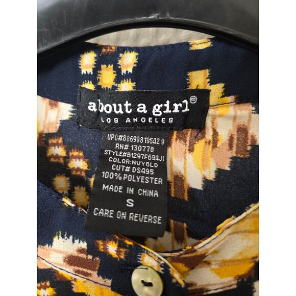 About A Girl Womens Tunic Size Small Blue Yellow Gold LongSleeve Light Long Fall - Picture 2 of 6